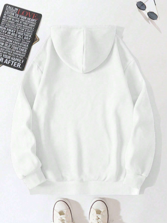 Manfinity Hypemode Men's Thickened Teddy Bear Print Hooded Sweatshirt With Fleece Lining