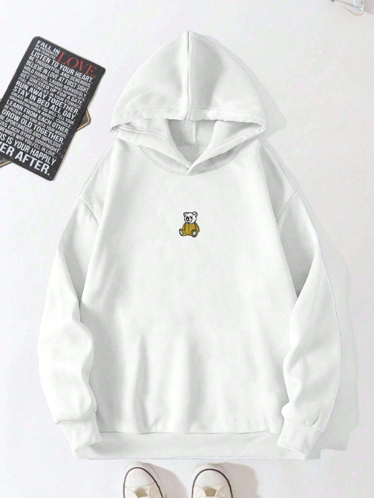 Manfinity Hypemode Men's Thickened Teddy Bear Print Hooded Sweatshirt With Fleece Lining