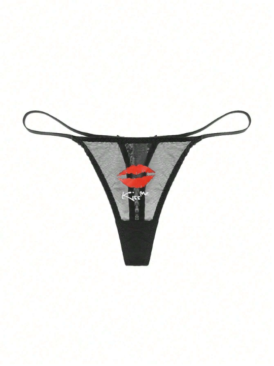 Breathable Mesh Lip Pattern T-string Panty