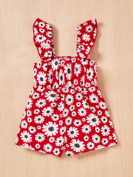 Baby Girl Short Sleeve Romper With Daisy Pattern