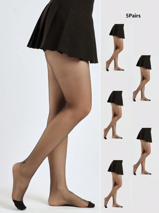 5pairs/Pack 10d Ultra Sheer Pantyhose Women's Daily Wear Tights