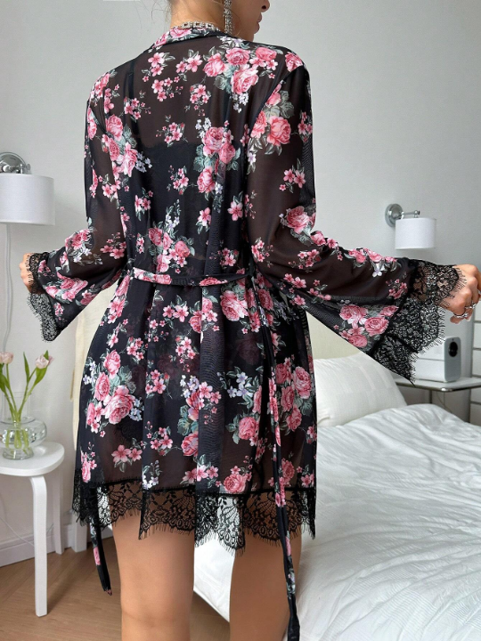 Underwear (4pcs/Set No Underwire, Boxer Shorts, Robe, Waist Belt)