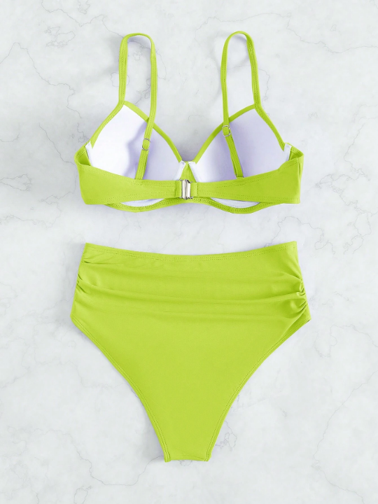 Swim Vcay Solid Color Fold & Splice Swimwear With Underwire Support