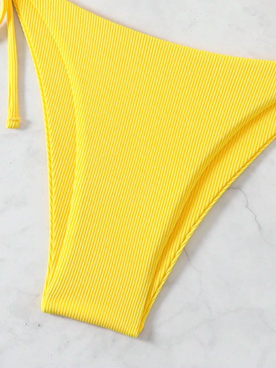 Swim Basics Solid Color Ribbed Knit Two Piece Swimsuit Set