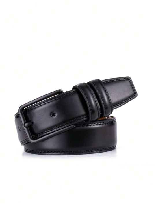 1pc 3.3cm Width Western Style Men's Leather Belt With Buckle. Suitable For Casual Wear & Gift For Male Friends