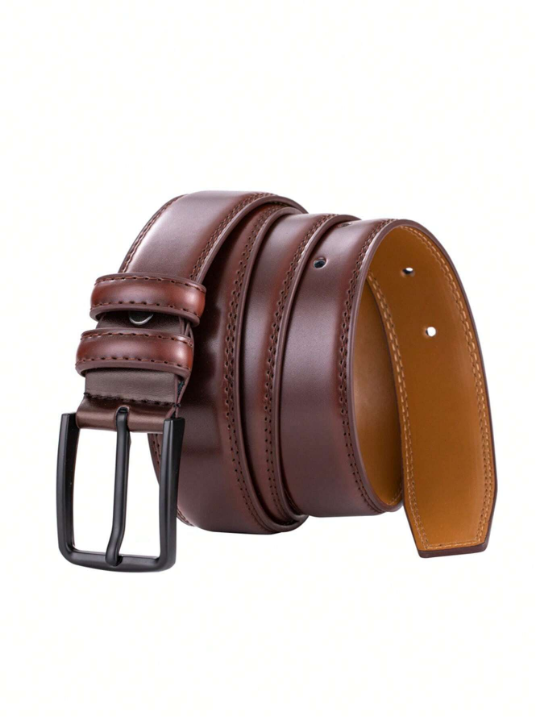 1pc 3.3cm Width Men's Genuine Leather Needle Buckle Belt For Western Cowboy Style, Suitable For Daily Wear And Casual Wear With Jeans Or Khakis, Ideal Gift For Male Friends