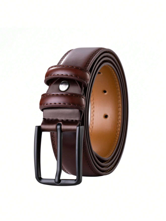 1pc 3.3cm Width Western Style Men's Leather Belt With Buckle. Suitable For Casual Wear & Gift For Male Friends