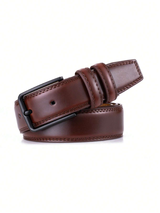 1pc 3.3cm Width Men's Genuine Leather Needle Buckle Belt For Western Cowboy Style, Suitable For Daily Wear And Casual Wear With Jeans Or Khakis, Ideal Gift For Male Friends