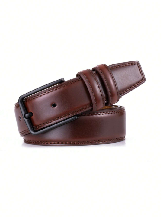 1pc 3.3cm Width Western Style Men's Leather Belt With Buckle. Suitable For Casual Wear & Gift For Male Friends