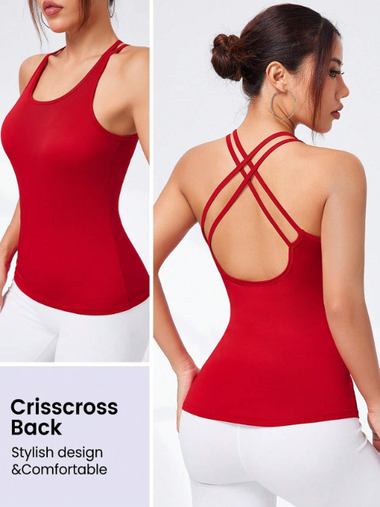 Daily&Casual Solid Round Neck Cross Strap Slim Fit Sports Vest