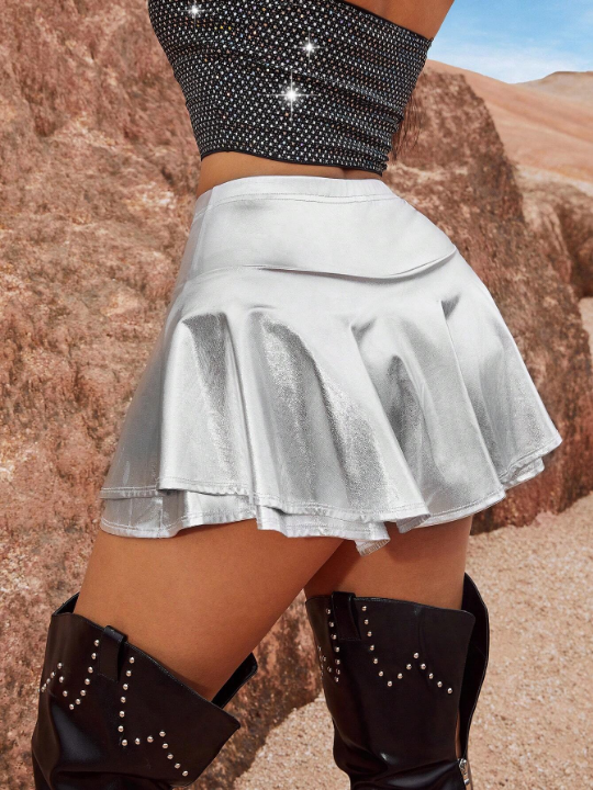 SXY Music Festival Festival Outfits Birthday Outfit Party Metallic Elastic Waist Mini Skirt Shorts