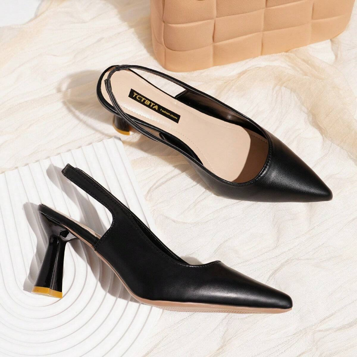 2024 Spring New Arrival, Women's Sexy Pointed Toe High Heels With Thin Heels Made Of Soft Leather, Matched With Evening Gown, French Style Strapped Peep Toe Sandals, Elegant And Gentle For Spring/Summer