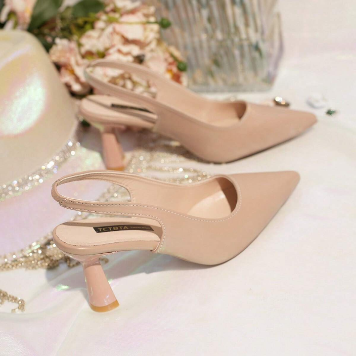 2024 Spring New Soft Leather High Heel Shoes For Women, Stiletto Heels, French Style Ankle Strap Sandals For Summer, Suitable For Formal Occasions, Elegant And Charming