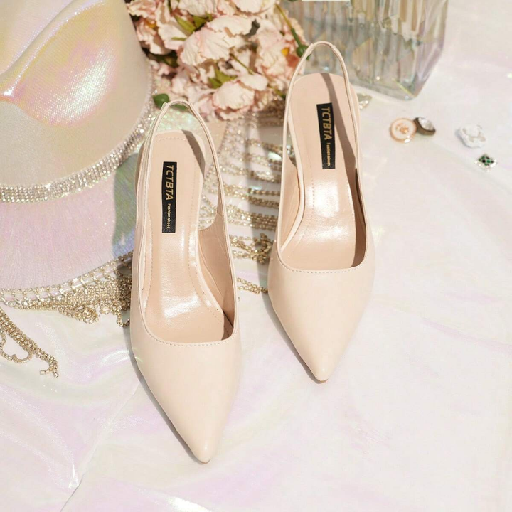 2024 New Arrival, Spring Black Soft Leather High Heels With Thin Heel And Open Back, Elegant & Sexy, Pointed Front Design, French Style Ankle Strap With Closed Toe High Heel Sandals For Women, Gentle And Elegant