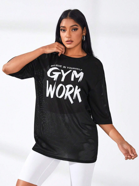 Daily&Casual Women's Slogan Printed Round Neck Sports T-Shirt