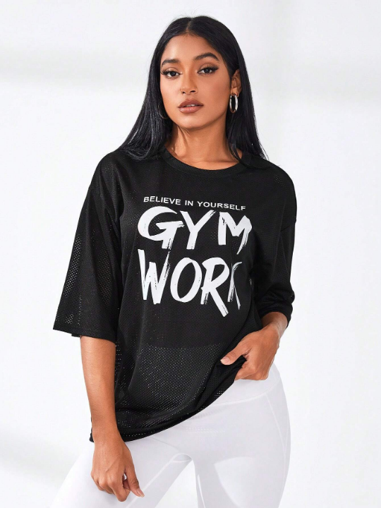 Daily&Casual Women's Slogan Printed Round Neck Sports T-Shirt