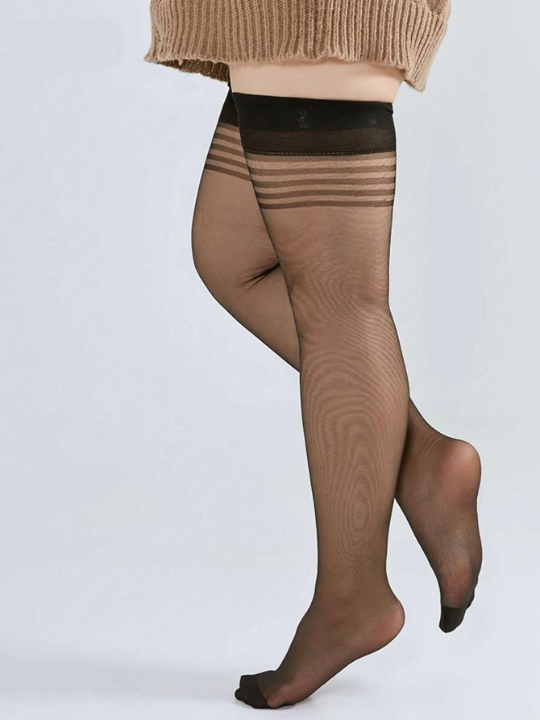 Women's Plus Size Striped Thigh High Stockings