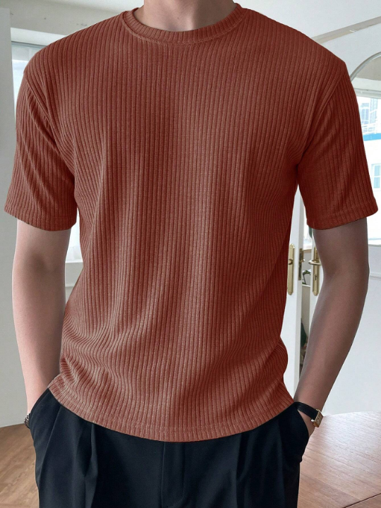 DAZY Men's Summer Solid Color Striped Short Sleeve T-Shirt