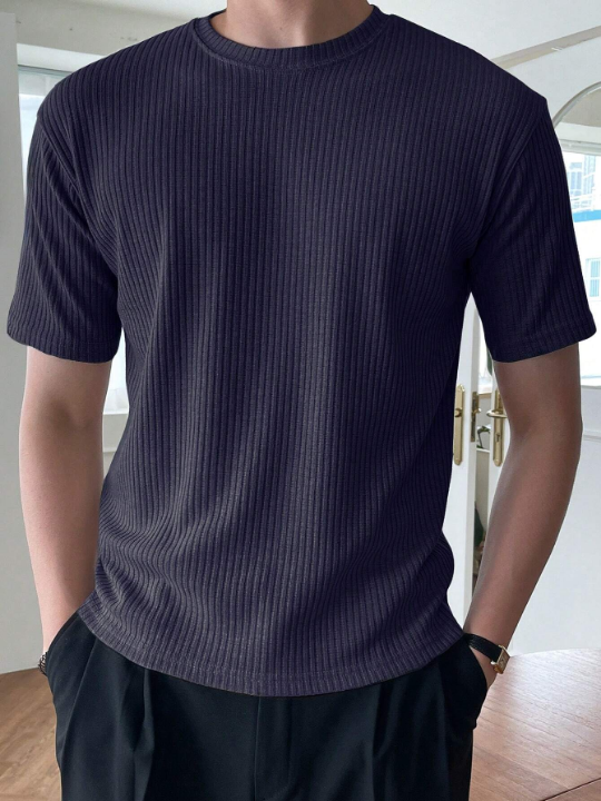 DAZY Men's Solid Color Slub Striped Short Sleeve T-Shirt For Summer