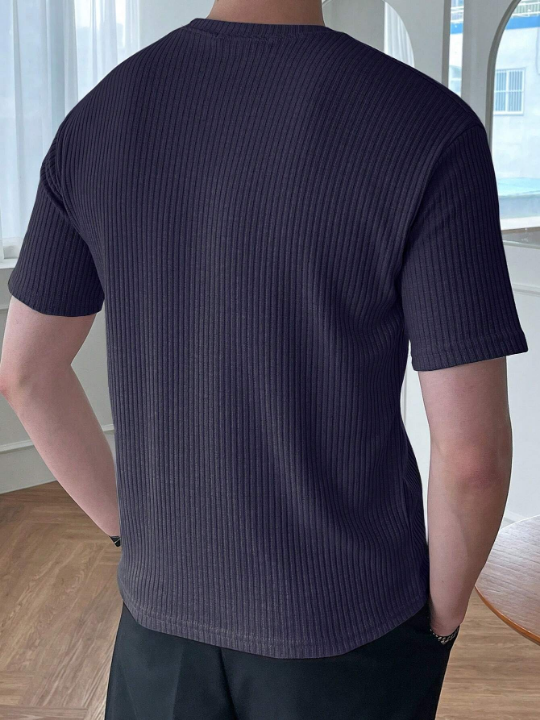 DAZY Men's Solid Color Slub Striped Short Sleeve T-Shirt For Summer