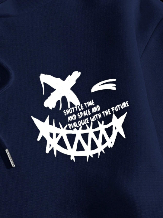 Manfinity EMRG Men's Knitted Hoodie With Face Slogan Print