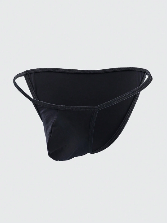Men's Low-Waist Elastic Butt Triangle Bikini Underwear Ice Silk Sexy Sheer Thin Convex Pouch Black Briefs