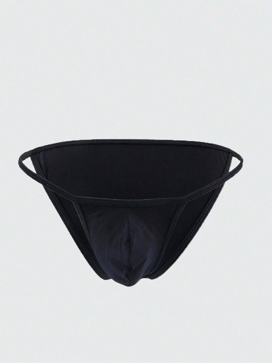 Men's Low-Waist Elastic Butt Triangle Bikini Underwear Ice Silk Sexy Sheer Thin Convex Pouch Black Briefs