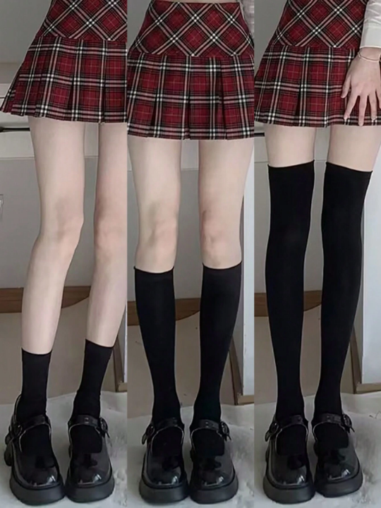 3pairs Lolita Style Sexy Women's Pressure Socks, Black & Schoolgirl Style Jk Socks,3 Styles Included: Over Knee Socks+Thigh-High Socks+Knee-High Socks