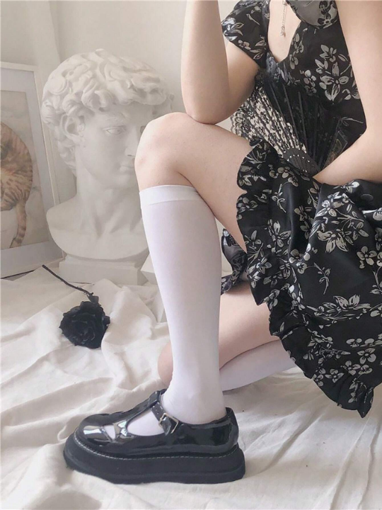 3pairs Lolita Style Women's White Pressure Socks Set, Including Three Types: Over-The-Knee Socks, Ankle Socks, And Stockings