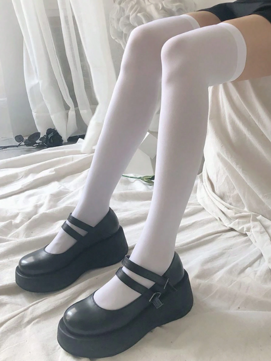 3pairs Lolita Style Women's White Pressure Socks Set, Including Three Types: Over-The-Knee Socks, Ankle Socks, And Stockings