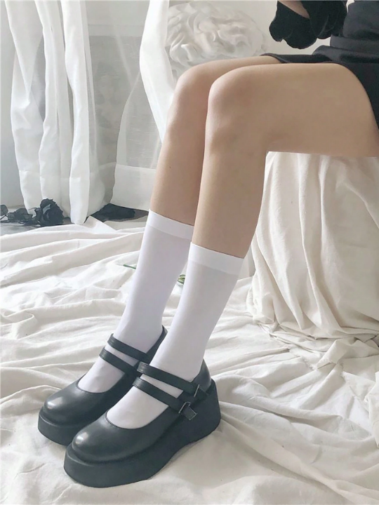 3pairs Lolita Style Women's White Pressure Socks Set, Including Three Types: Over-The-Knee Socks, Ankle Socks, And Stockings