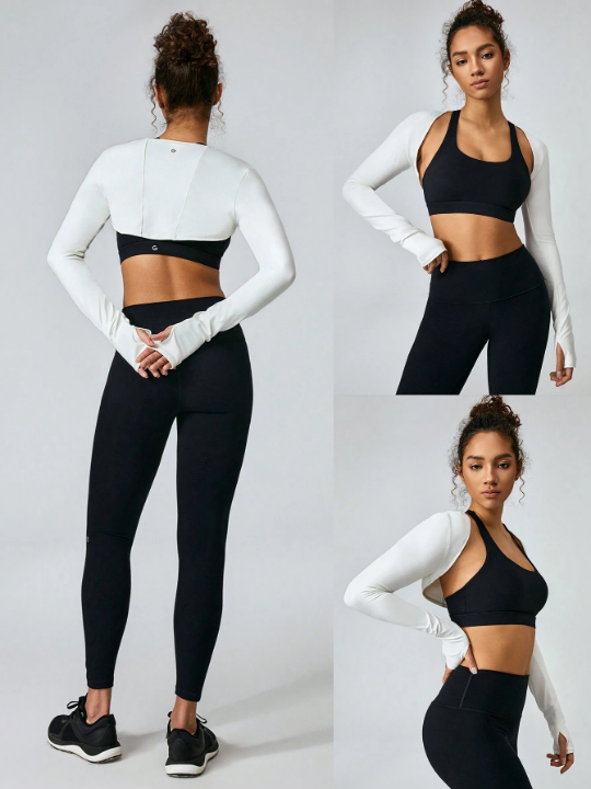 GLOWMODE FeatherFit Cropped Limitless Long Sleeve Tank Shrug Top With Thumbhole Low Impact Yoga Daily