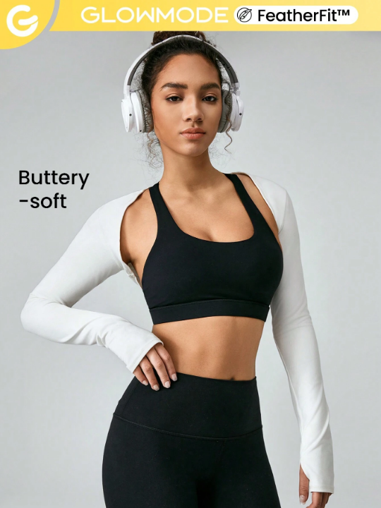 GLOWMODE FeatherFit Cropped Limitless Long Sleeve Tank Shrug Top With Thumbhole Low Impact Yoga Daily