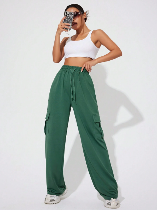 Daily&Casual Drawstring Waist Flip-Pocket Casual Sports Pants