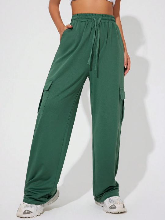 Daily&Casual Drawstring Waist Flip-Pocket Casual Sports Pants