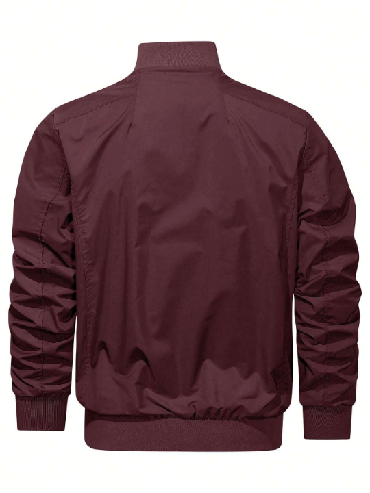 Men's Spring Casual Windbreaker With Zipper, Pockets And Baseball Collar