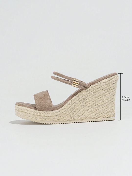 Women's Wedge Heel & Thick Sole Sandals, Simple Casual Style High Heeled 2-In-1 Outdoor Woven Shoes