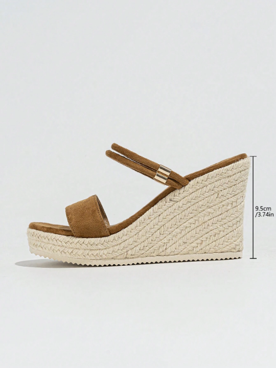 Women's Platform Wedge Heel Round Toe Sandals, Comfortable And Minimalist, Woven Sole, Thick Bottom