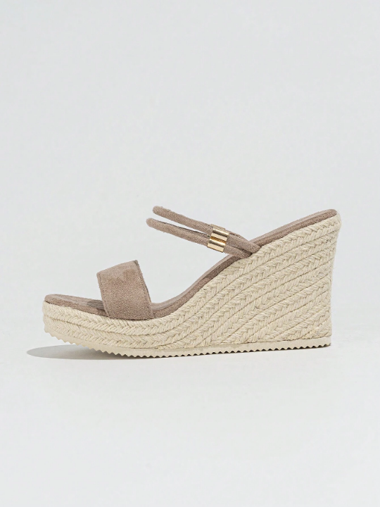 Women's Wedge Heel & Thick Sole Sandals, Simple Casual Style High Heeled 2-In-1 Outdoor Woven Shoes