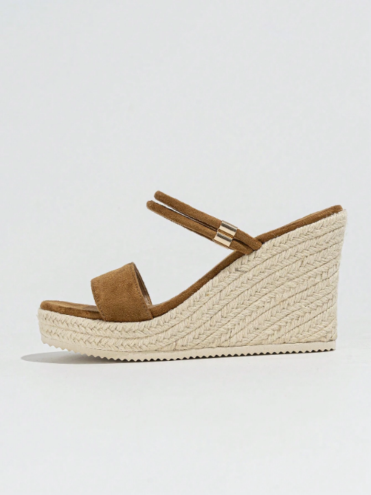 Women's Platform Wedge Heel Round Toe Sandals, Comfortable And Minimalist, Woven Sole, Thick Bottom