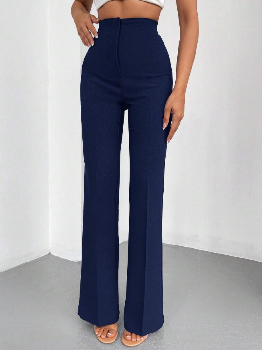 Solid High Waist Flare Leg Pants