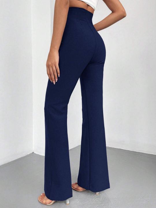 Solid High Waist Flare Leg Pants