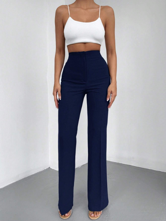 Solid High Waist Flare Leg Pants