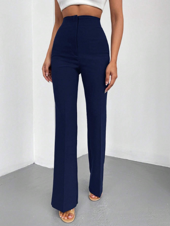 Solid High Waist Flare Leg Pants