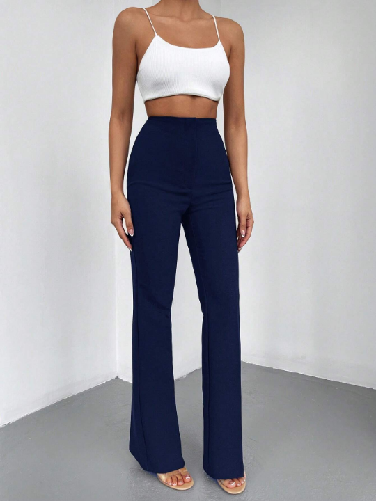 Solid High Waist Flare Leg Pants