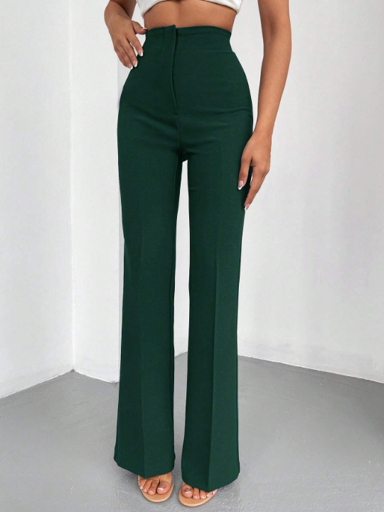 Solid High Waist Flare Leg Pants