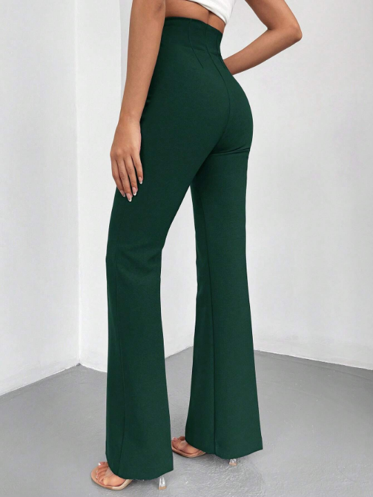 Solid High Waist Flare Leg Pants