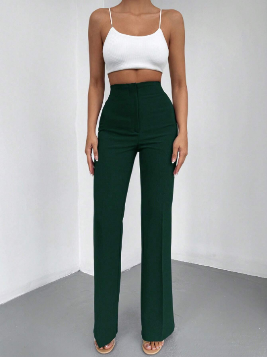 Solid High Waist Flare Leg Pants