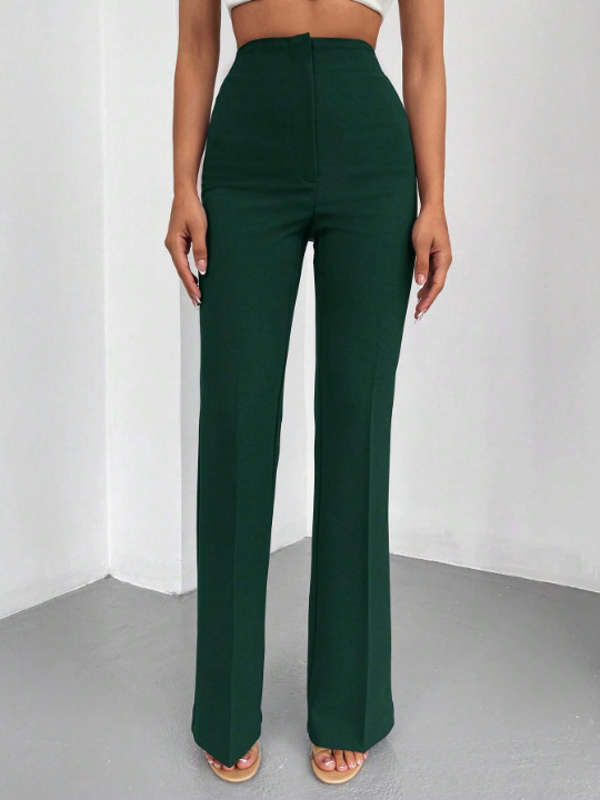 Solid High Waist Flare Leg Pants