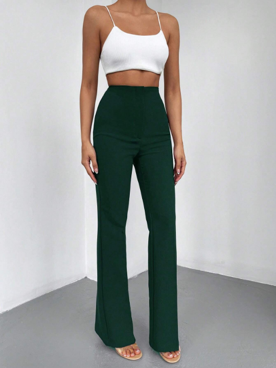 Solid High Waist Flare Leg Pants